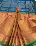 KSC - Triple shaded Pinkish Golden Mustard with Peacock Blue