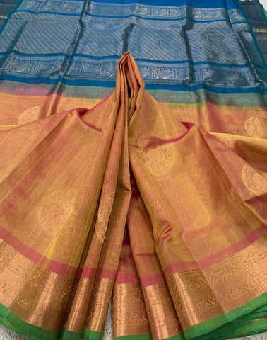 KSC - Triple shaded Pinkish Golden Mustard with Peacock Blue
