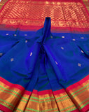 KSC -  Double shaded Peacock Blue/ Chilli Red Korvai