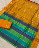 KSC - Parrot Green/Sea Blue/Lavender with Mustard Yellow Korvai