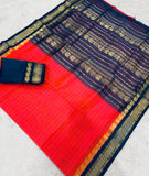 KSC - Double shaded Kangambara Orange with Slate Grey Kattam Korvai