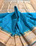 KSC - Double shaded Copper Sulfate Blue with Ivory Beige Kattam Korvai