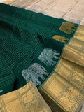 KSC - Deep Emerald Green with Sandalwood Beige Long border Kattam Korvai
