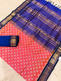 KSC - Double shaded Coral Orange with Dark Midnight Blue Kolam Korvai