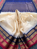 KSC - Double shaded Golden Venn Pattu with Deep Navy Blue Korvai