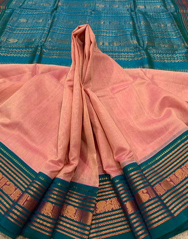 KSC - Lotus Pink with Teal Blue Korvai