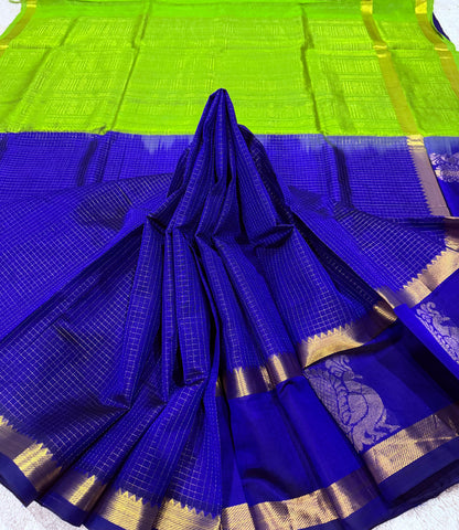 KSC - Double shaded Royal Blue with Parrot Green Kattam