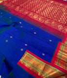 KSC -  Double shaded Peacock Blue/ Chilli Red Korvai