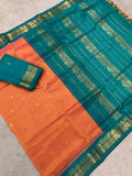 KSC - Double Shaded Sunrise Orange with Teal Blue Korvai buttis