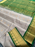 KSC - Double shaded Pastel Grey with Emerald Green Korvai