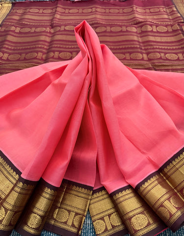 KSC - Double shaded Pinkish Peach with Coffee Brown Korvai