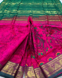 KSC -   Double shaded Panneer Rose with Green Kalamkari Prints