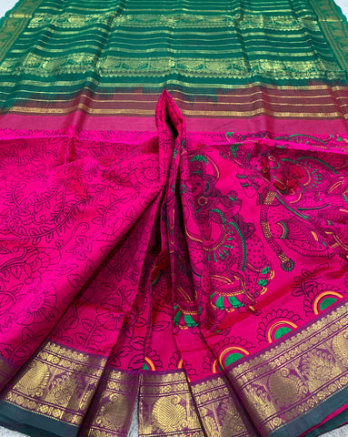 KSC -   Double shaded Panneer Rose with Green Kalamkari Prints