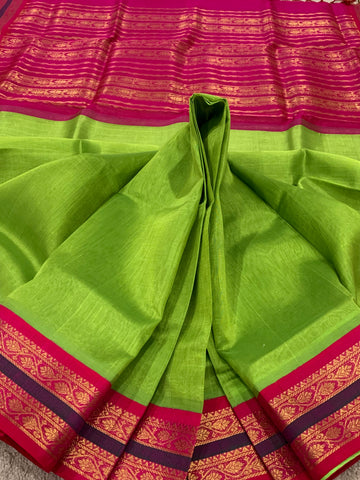 KSC - Parrot Green with Pink Korvai