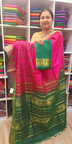 PKSC -   Double shaded Panneer Rose with Rama Green Kalamkari Prints