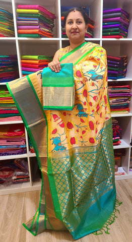 PKSC - Double shaded Golden Beige/Sea Green Kalamkari prints