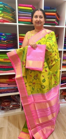 PKSC - Apple Green/Baby Pink Kalamkari Prints Korvai