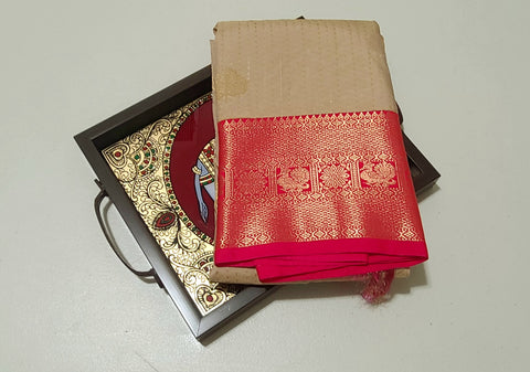KSS - Beige/Tomato Pink Korvai