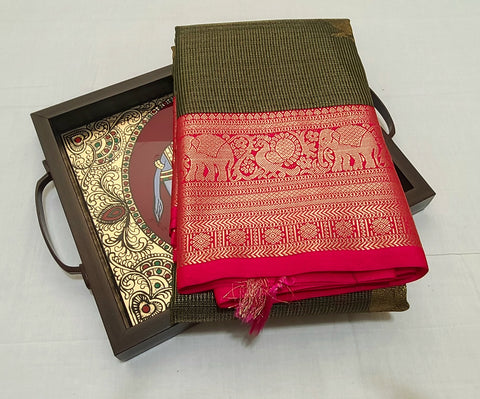 KSS - Bottle Green/Tomato Pink Kottadhi