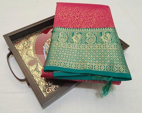 KSS - Dark Rani Pink/Green Korvai