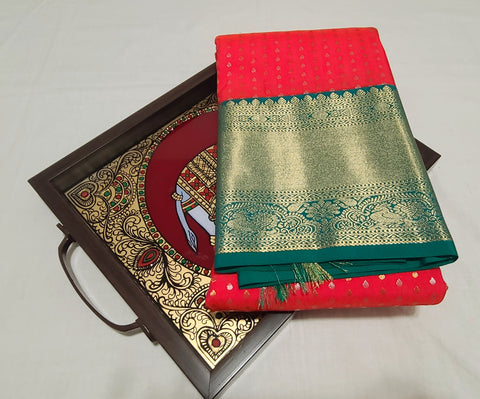 KSS - Kanagambara Orange/Peacock Green Lakshadeepam Korvai
