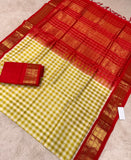 KSC - Off White/Methi Green Kattam with Red Korvai