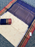 KSC - Double shaded Golden Venn Pattu with Deep Navy Blue Korvai