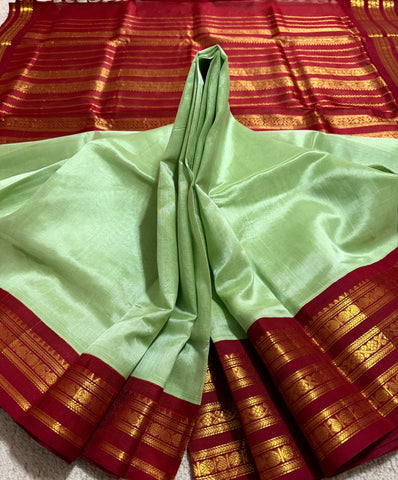 KSC - Double shaded Mint Green with Arakku Maroon Korvai