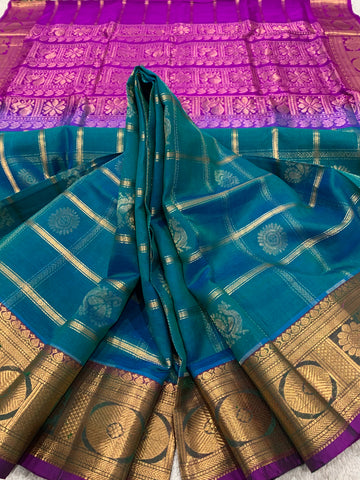 KSC - Double shaded Peacock Blue with Magenta Kattam