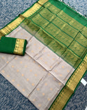 KSC - Double shaded Pastel Grey with Emerald Green Korvai