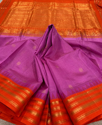 KSC - Double shaded Orchid Lavender with Orange Kattam Korvai