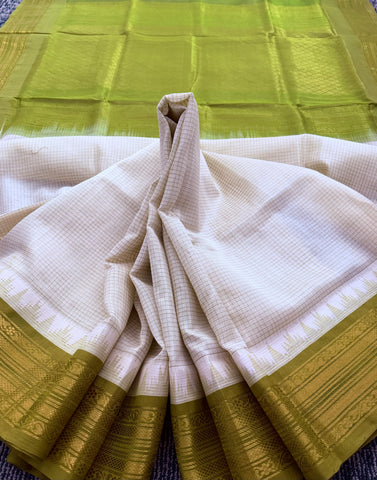 KSC - Venn Pattu with Olive Green Kattam Korvai