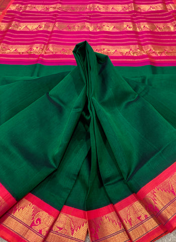 KSC - Emerald Green with Double shaded Orangish Pink Korvai