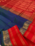 KSC - Double shaded Peacock Blue/Red Kottadi Korvai