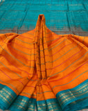 KSC - Double shaded Kesar Mango Orange with Sea Blue Korvai Veldaari