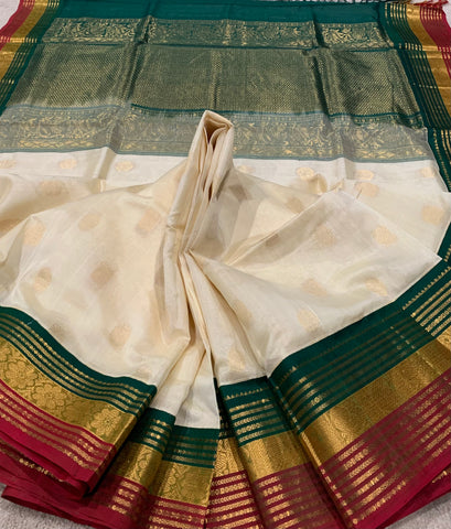 KSC - Ivory with Green/Gold/Maroon Korvai
