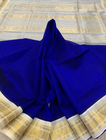 KSC - Dark MS Blue with Venn Pattu Korvai