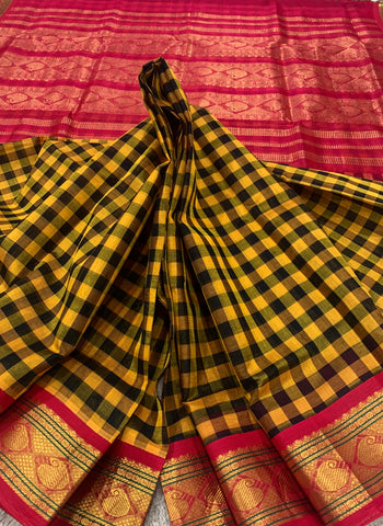 KSC - Mustard Yellow/Black with Chilli Red Kattam Korvai