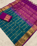 KSC - Double shaded Peacock Blue with Magenta Kattam