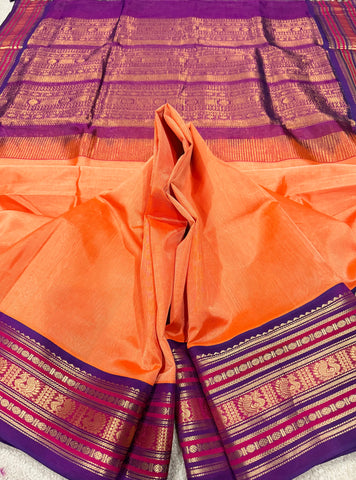 KSC - Double shaded Peach with Wine Magenta Korvai