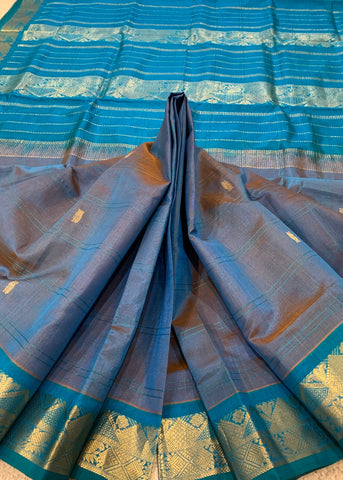 KSC - Greyish Blue with Peacock Blue Kattam