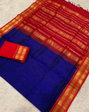 KSC - Double shaded MS Blue with Red Kattam Korvai
