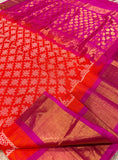 KSC - Deep Fanta Orange with Rani Pink Kolam Korvai