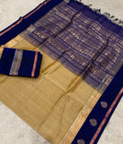 KSC - Double shaded Golden Sandalwood Beige with Midnight Blue Kattam Korvai