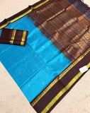 KSC - Double shaded Ananda Blue with Coffee Brown Korvai