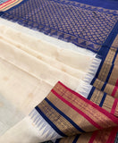 KSC - Double shaded Golden Venn Pattu with Deep Navy Blue Korvai