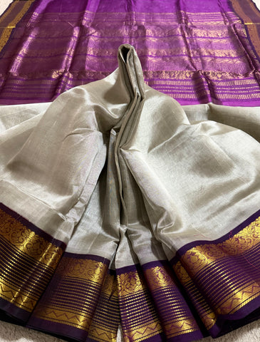 KSC - Double shaded Eeyam Gray with Dark Plum Korvai