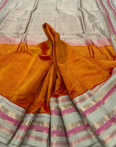 KSC - Double shaded Marigold Orange with Aloe Gel Beige Varisaipet Korvai