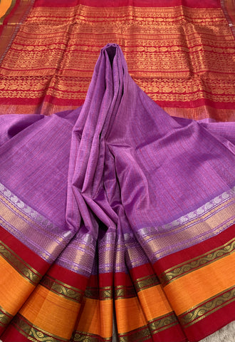 KSC - Double shaded Lavender with Sindhoor Red Kattam Korvai