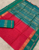 KSC - Double shaded Coral Red with Sea Green Kattam Korvai
